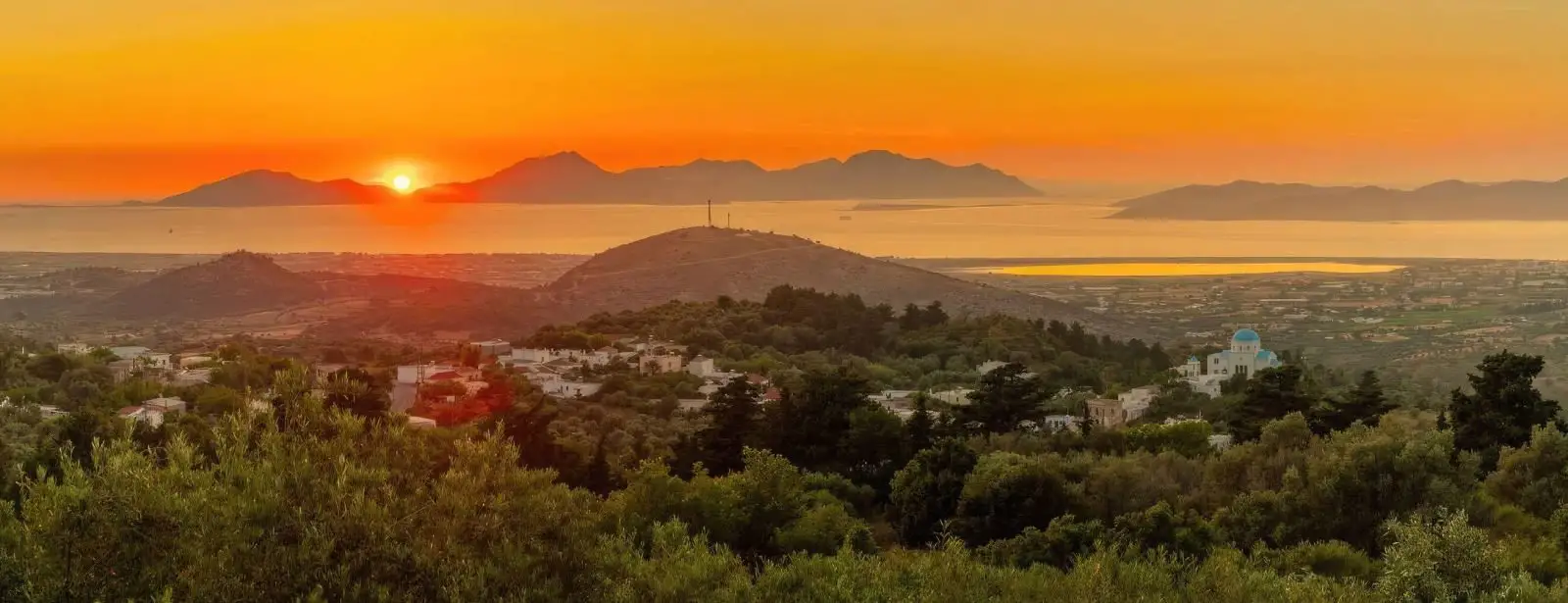 kos adasının günbatımında panoramik manzarası