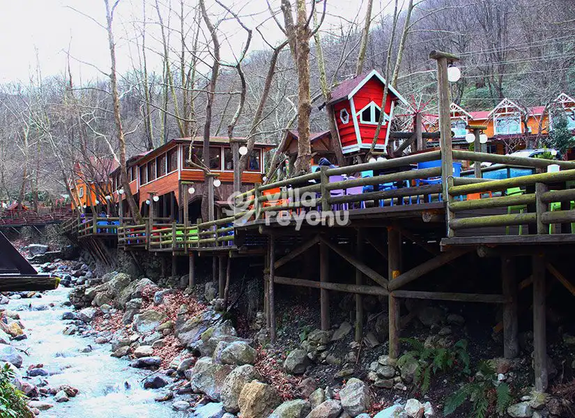maşukiye köyünde ağaç evleri manzarası